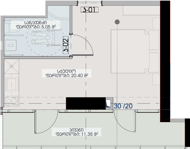 Studio, 36.8 m²
