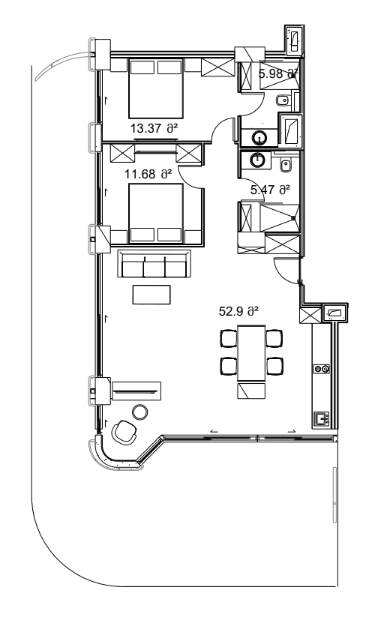 2-room, 160.6 m²