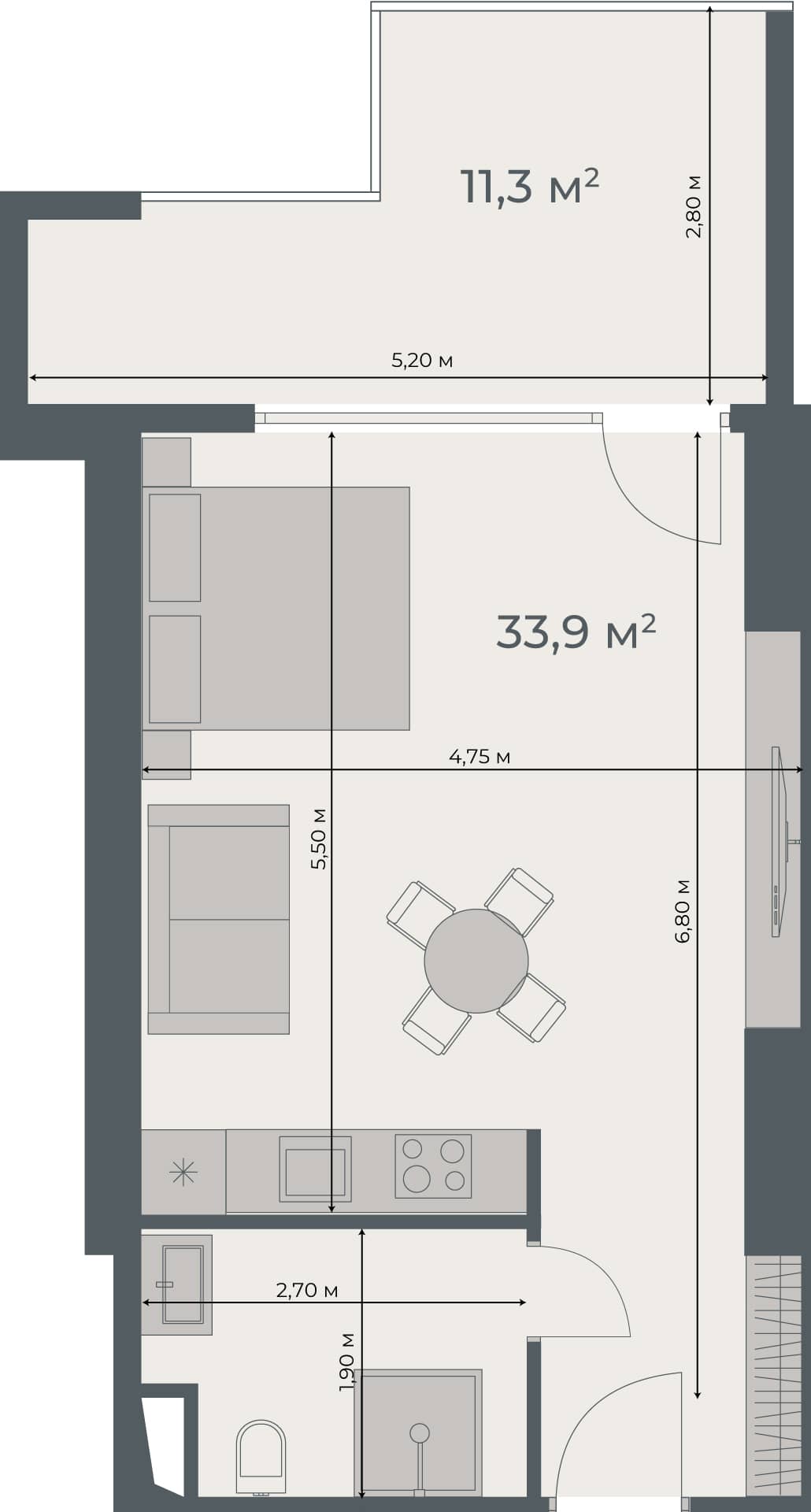 单间, 45.2 m²