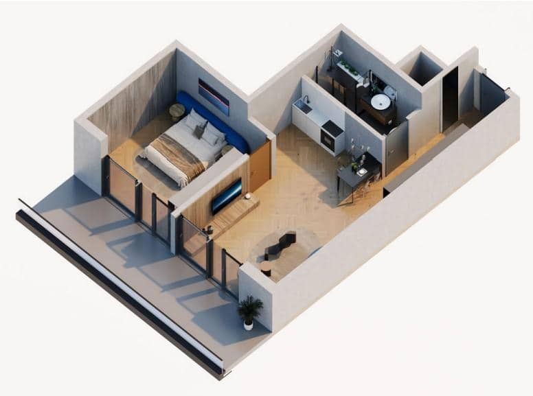 1-room, 58.8 m²