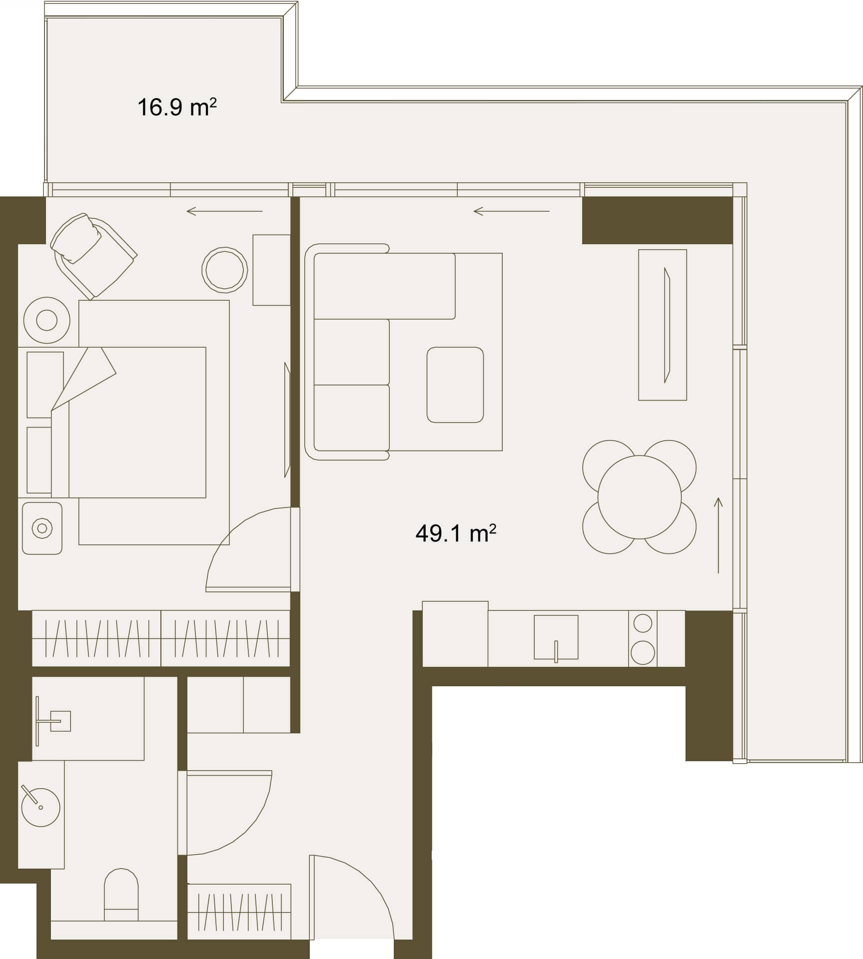 一居室, 66 m²