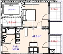 1-комн., 57.1 м²