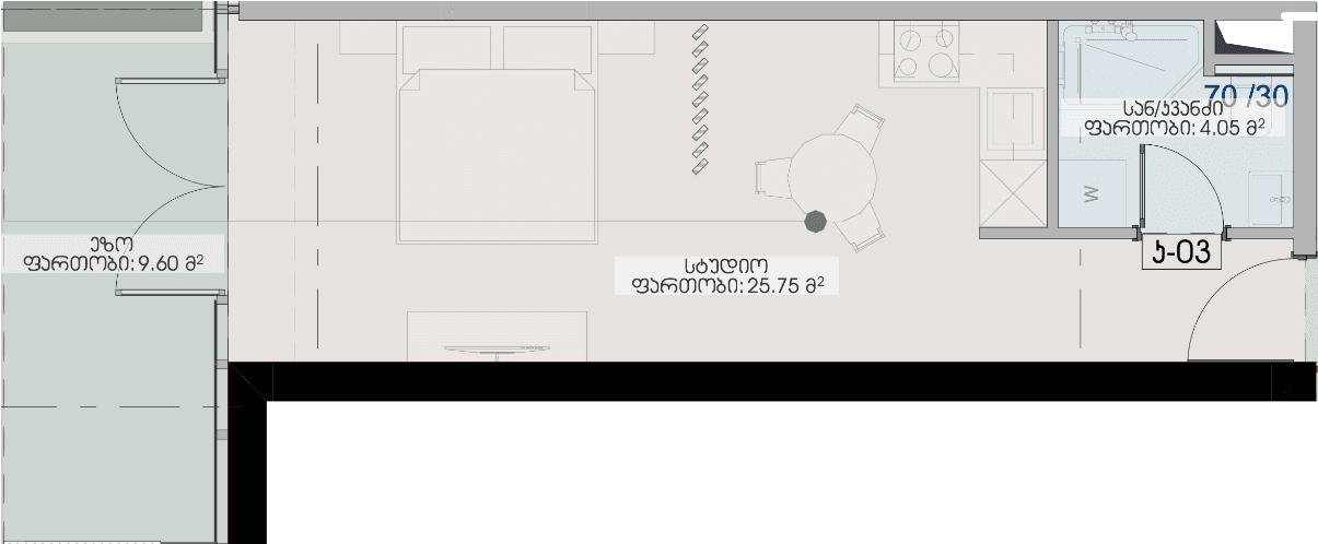 Студия, 39.4 м²