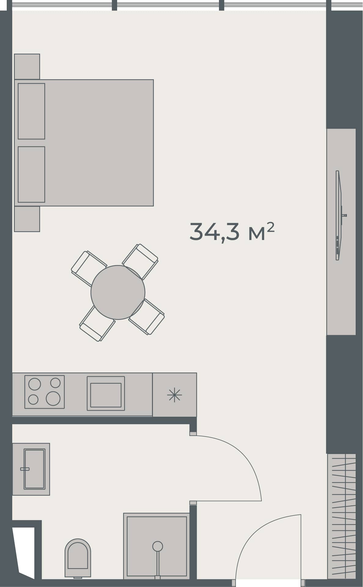 Студия, 34.3 м²