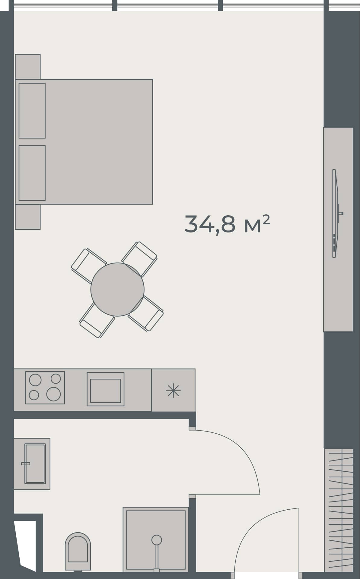 Студия, 34.8 м²