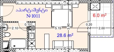 单间, 34.6 m²