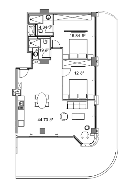 2-room, 154.9 m²