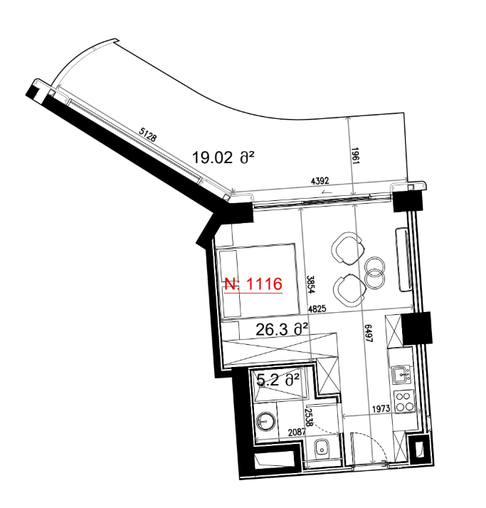 Студия, 49.5 м²