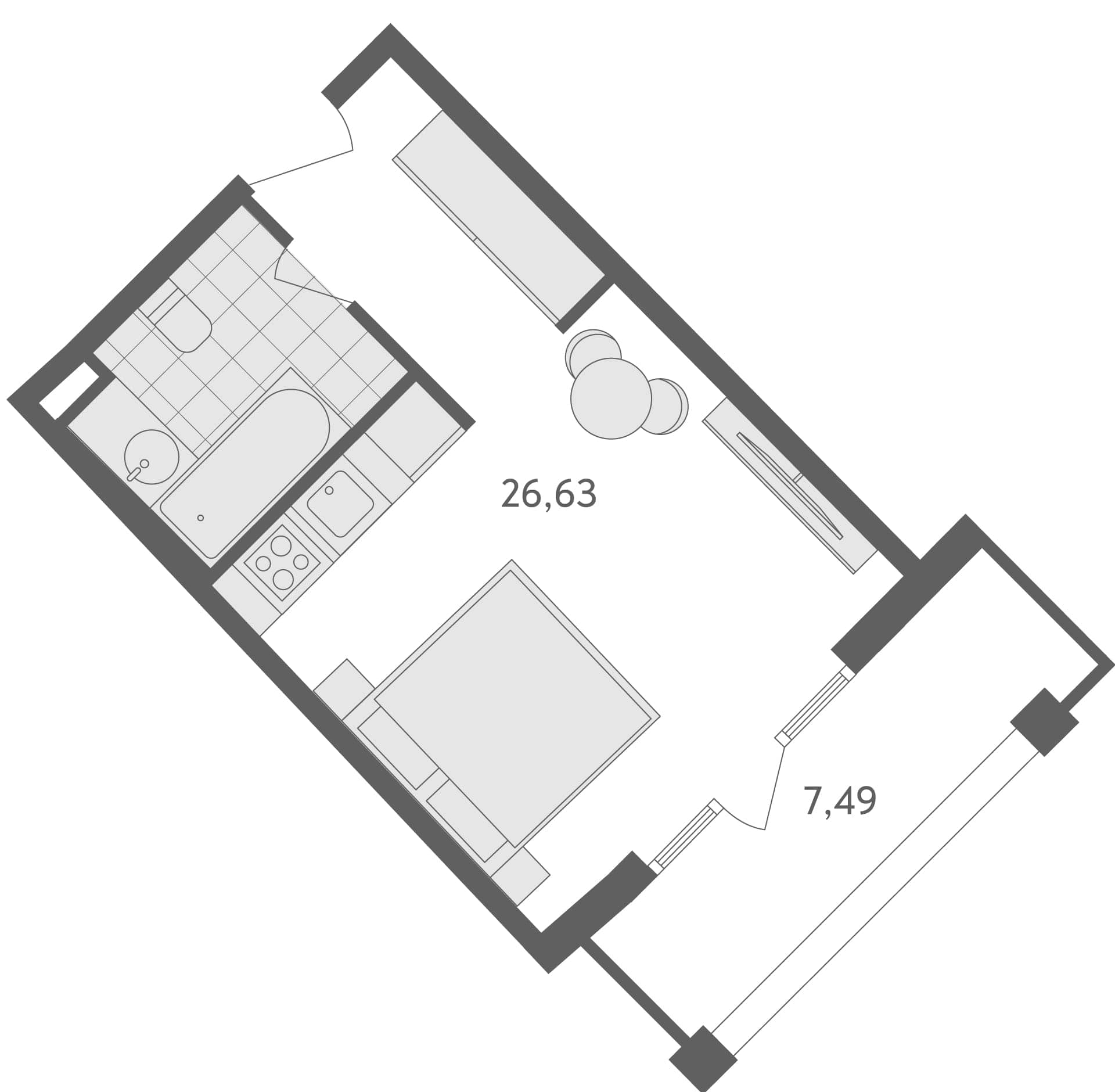 单间, 34.1 m²