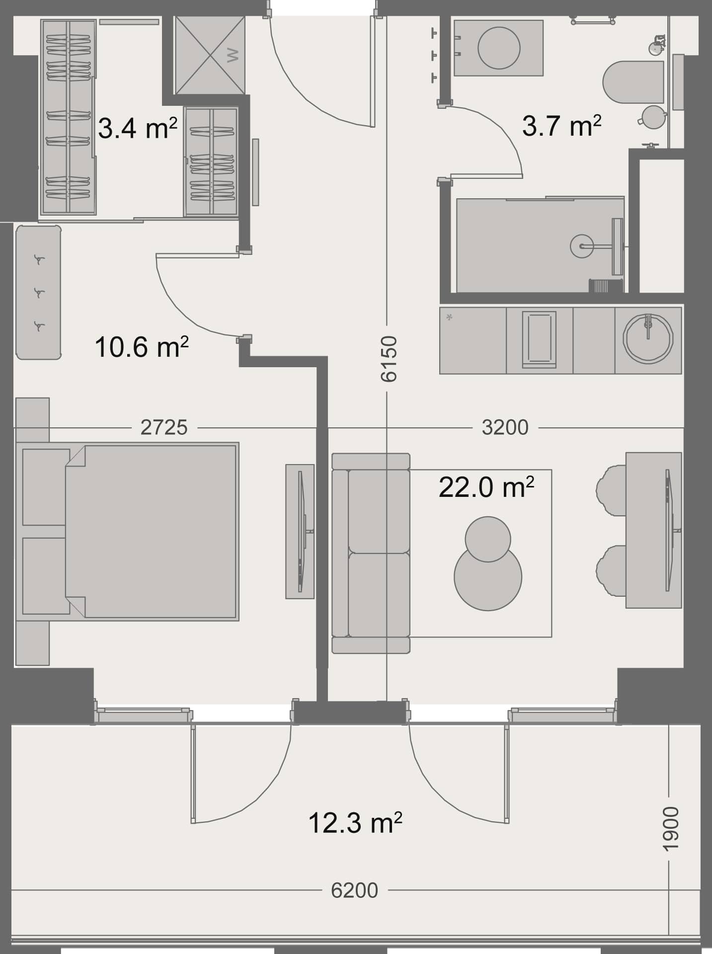 一居室, 48.3 m²