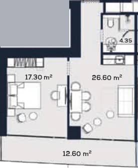 1-комн., 60.9 м²