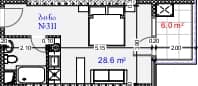 სტუდიო, 34.6 მ²