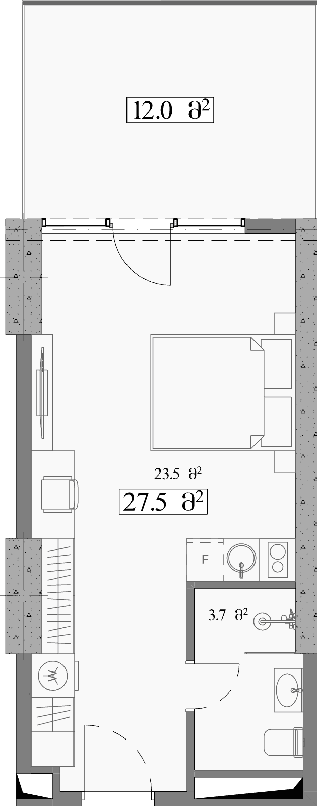 单间, 39.5 m²
