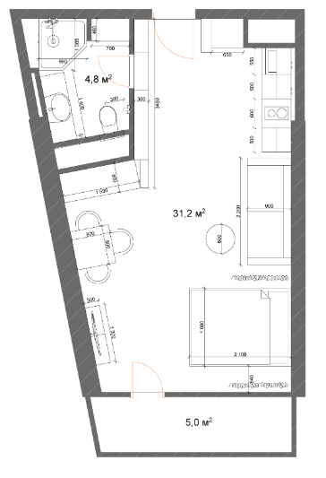 Студия, 40.9 м²