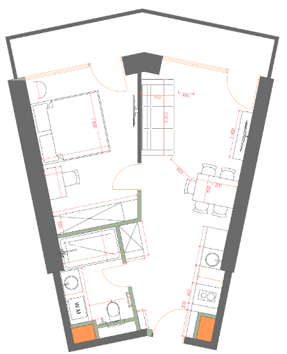1-room, 49.6 m²