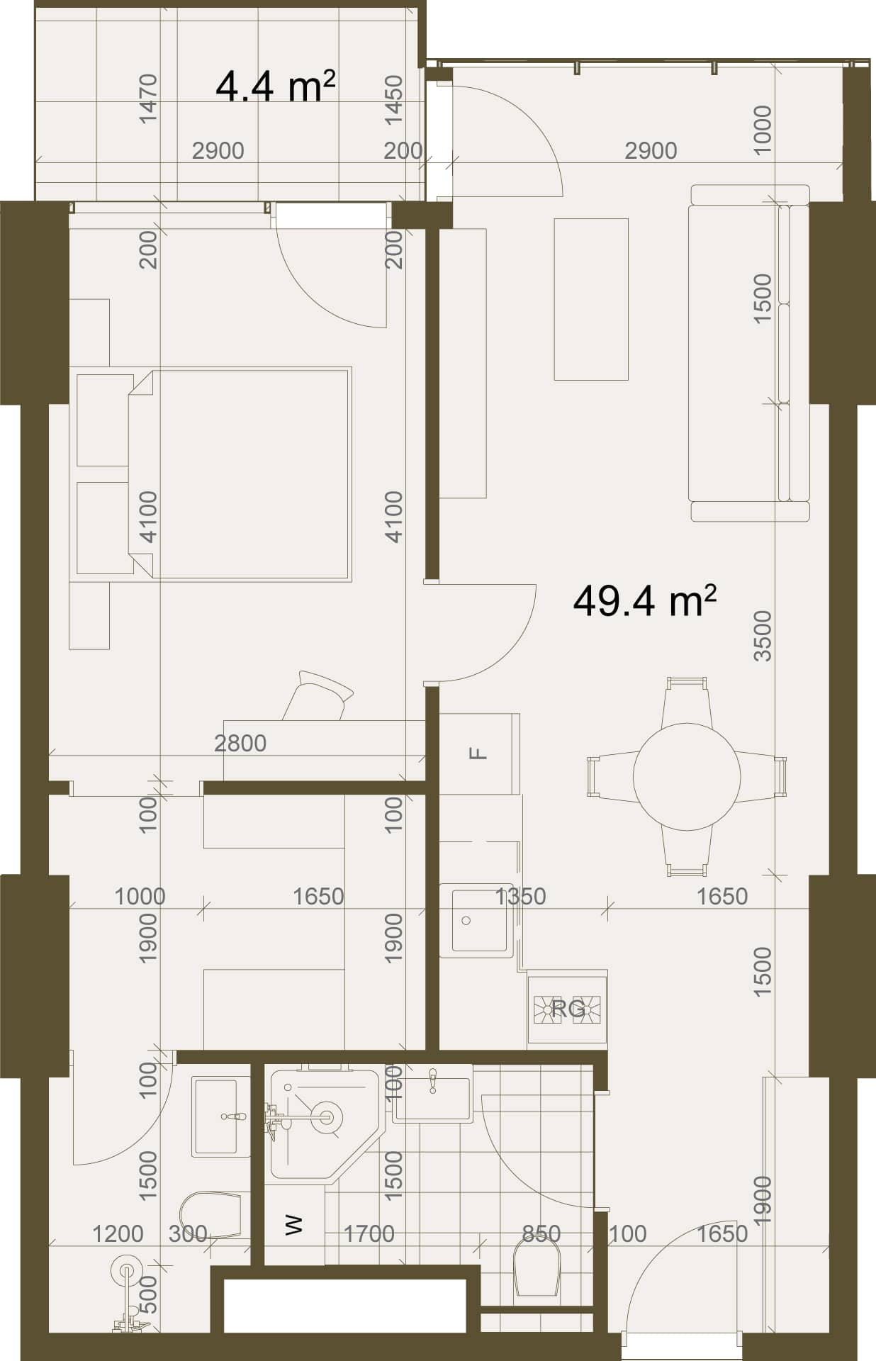 1-комн., 53.8 м²