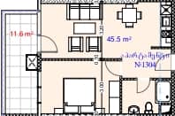 一居室, 57.1 m²
