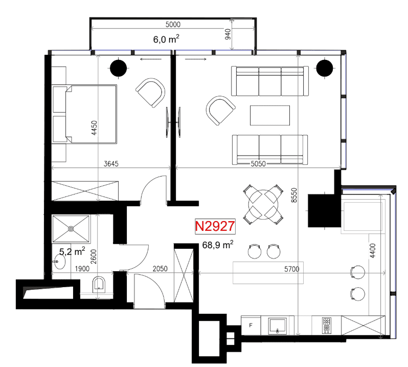 一居室, 80.1 m²