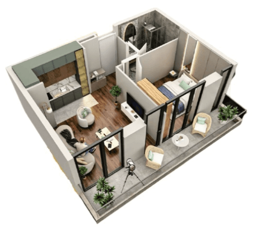 1-room, 47.5 m²