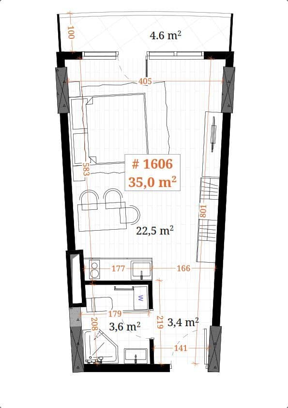 单间, 35 m²