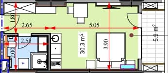 Студия, 36.3 м²