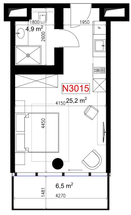 一居室, 36.6 m²