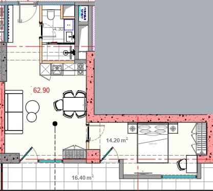 一居室, 64 m²