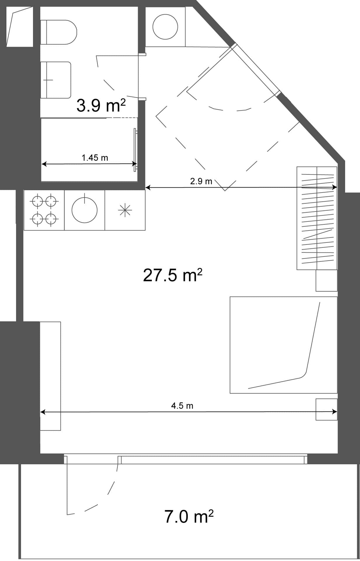 סטודיו, 34.5 מ״ר