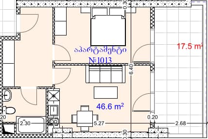 1-room, 64.1 m²
