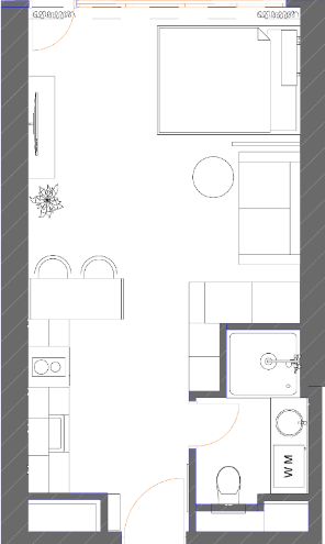 单间, 34.9 m²