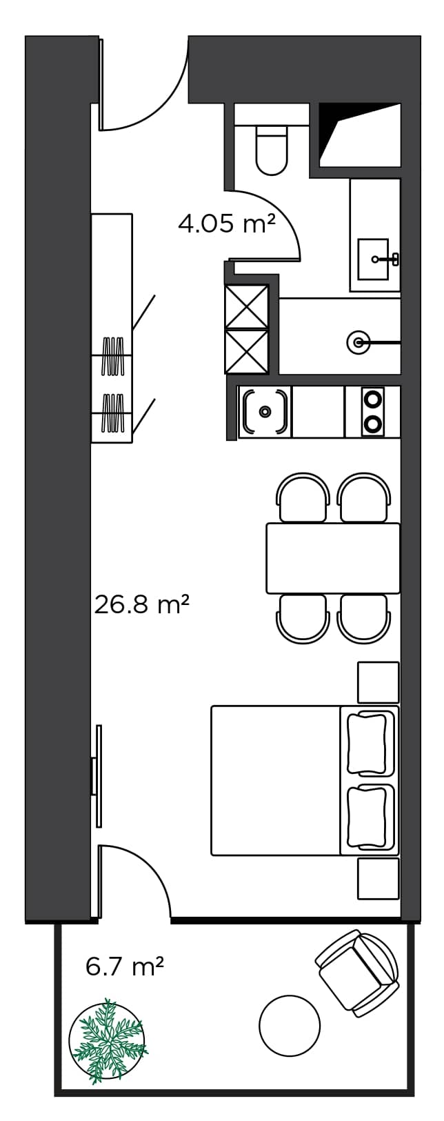 Студия, 37.5 м²
