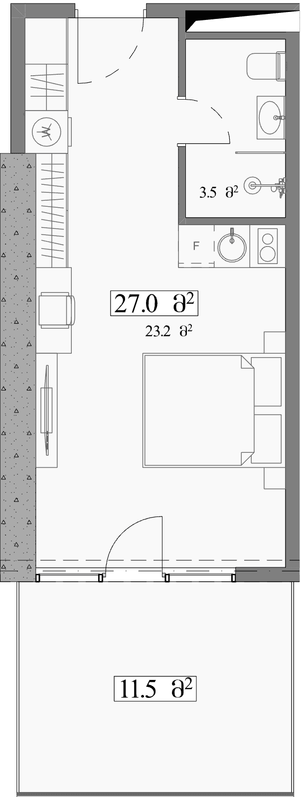 استوديو, 38.5 م²
