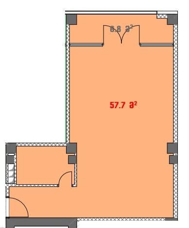 סטודיו, 57.7 מ״ר