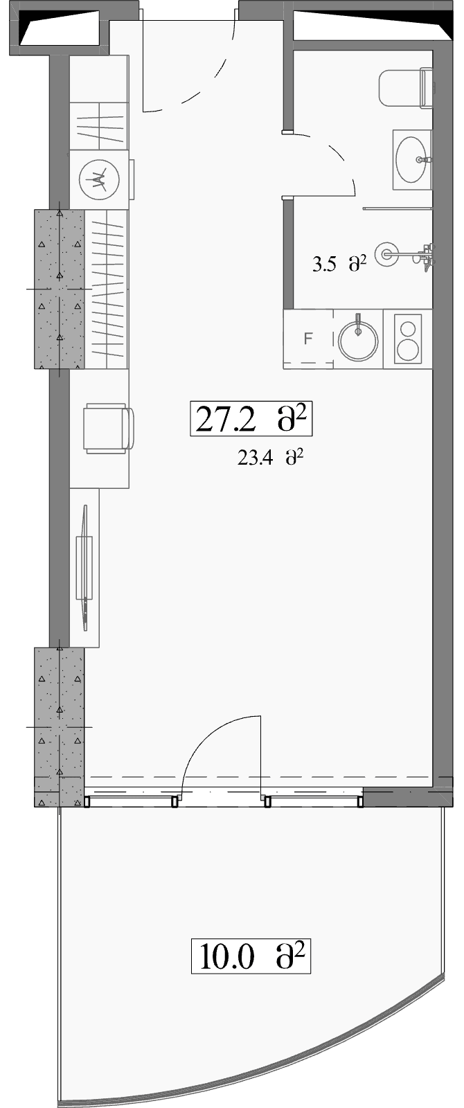 استوديو, 37.2 م²