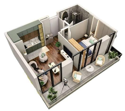 1-room, 46.9 m²
