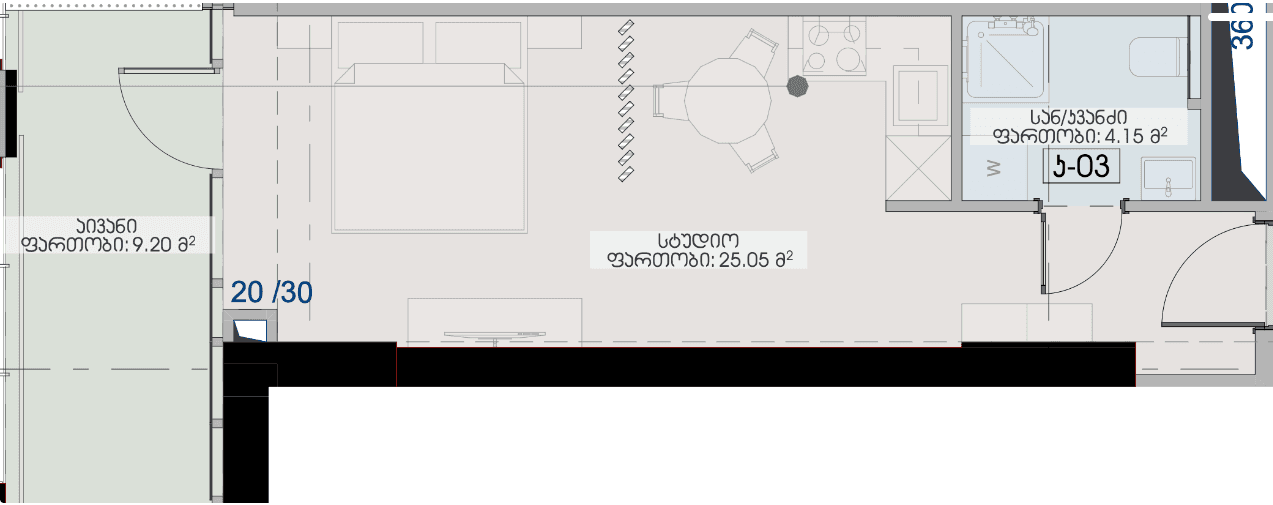 Studio, 38.4 m²