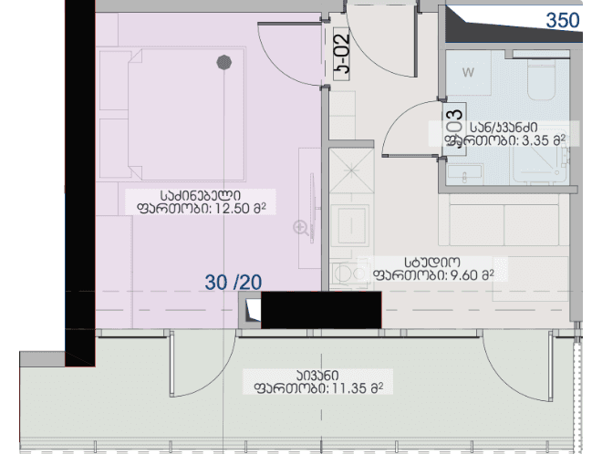 1-room, 36.8 m²
