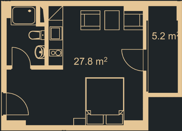 Студия, 32.1 м²