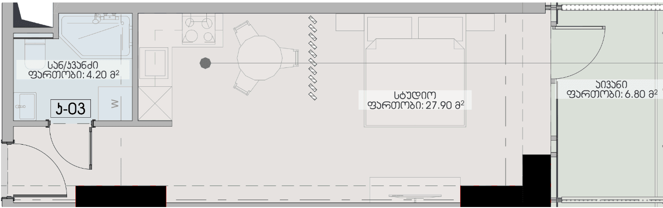 Студия, 38.9 м²