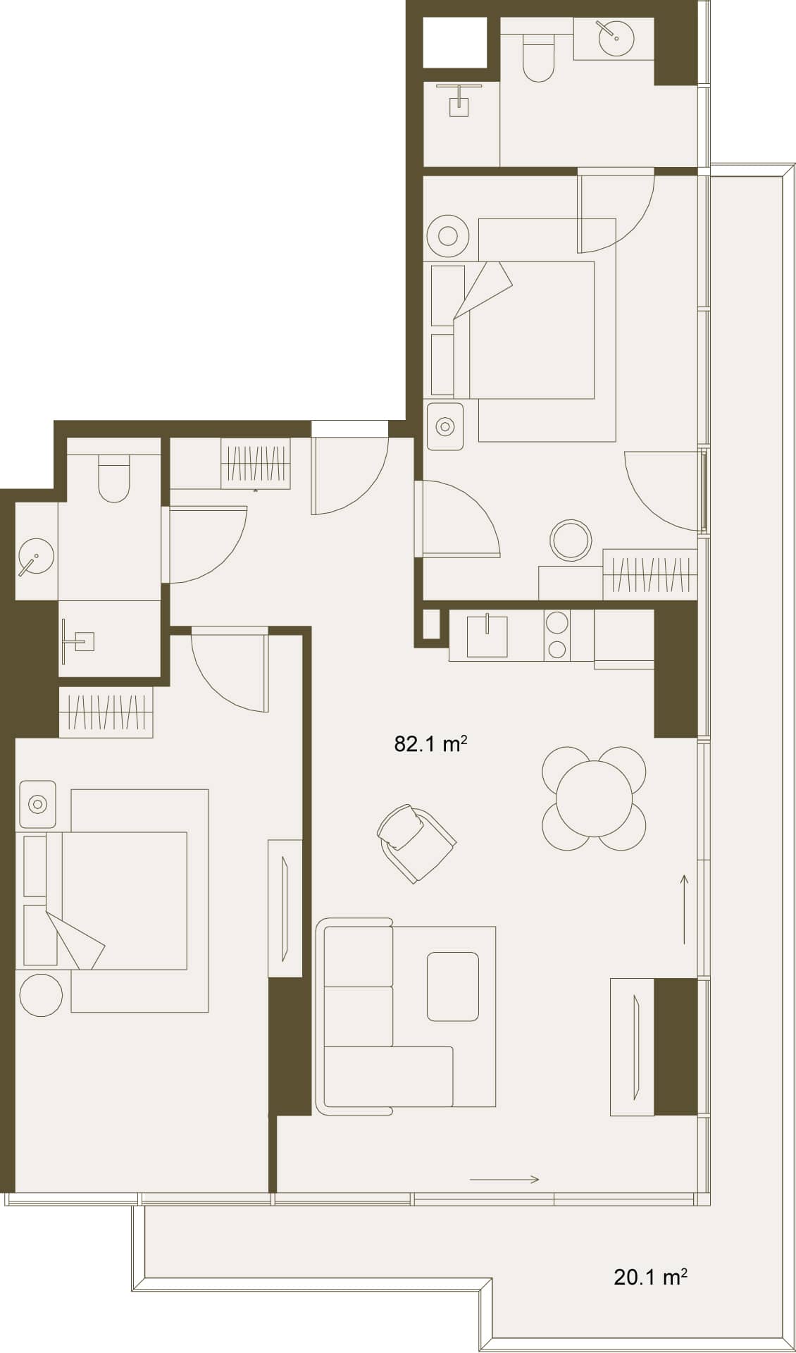 2-room, 101.8 m²