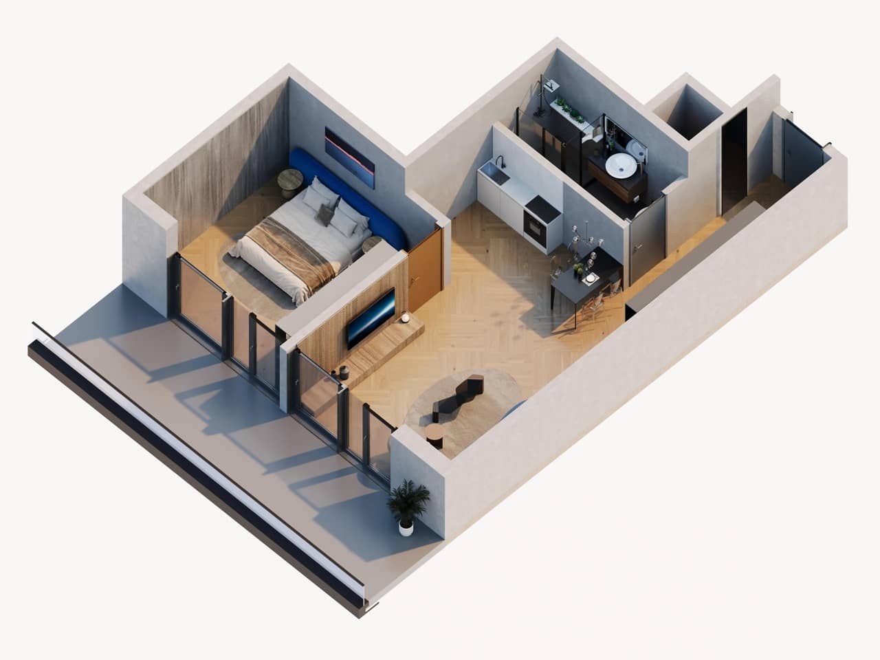 1-room, 57 m²