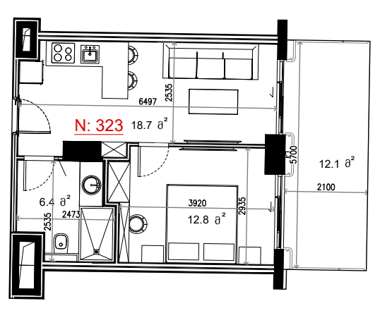 Студия, 50.1 м²