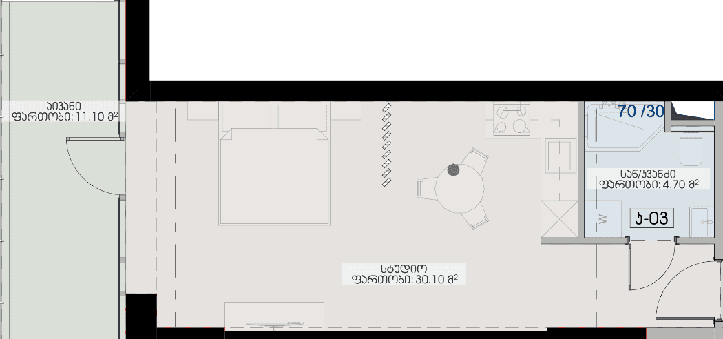 Студия, 45.9 м²