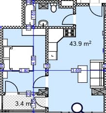 一居室, 47.3 m²