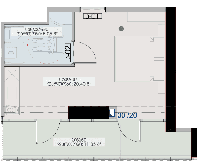 Studio, 36.8 m²