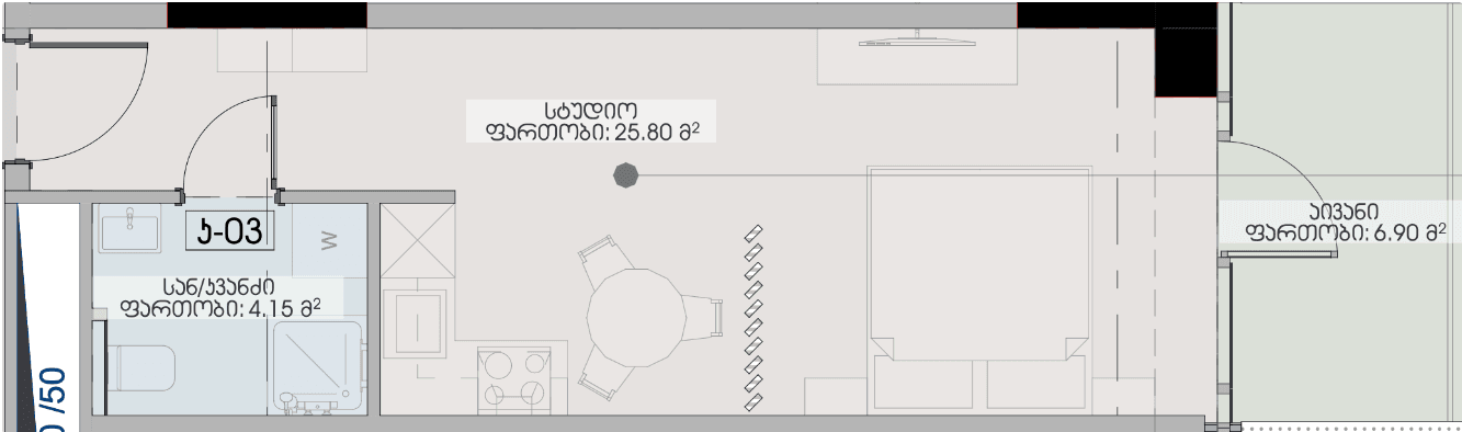 סטודיו, 36.9 מ״ר