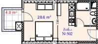 Студия, 33.4 м²