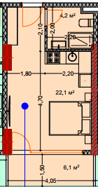 单间, 33.5 m²