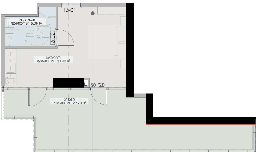 单间, 55.1 m²