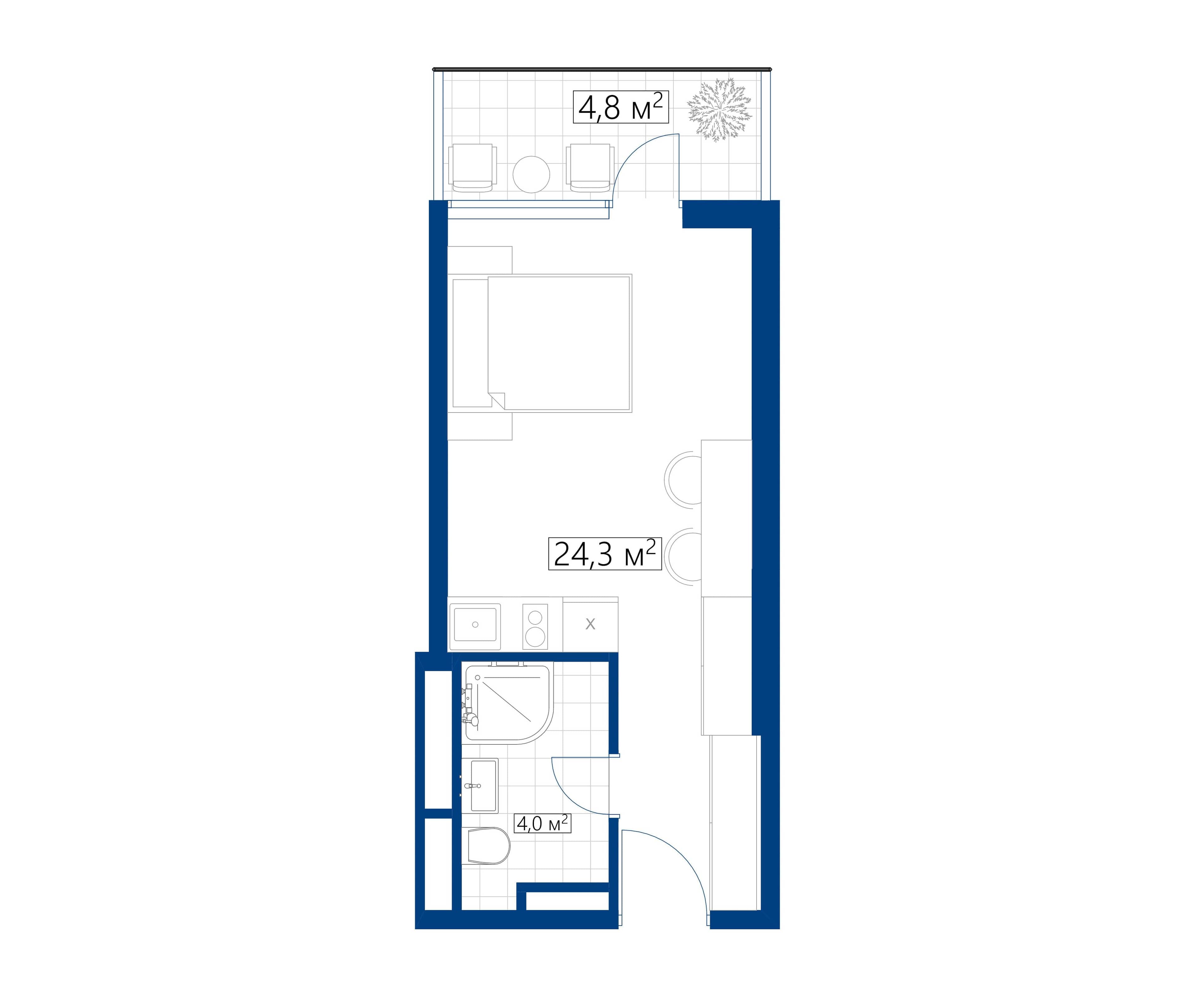 Студия, 29.1 м²